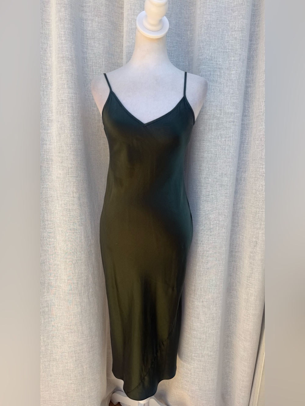 Quince green slip bias silk midi dress